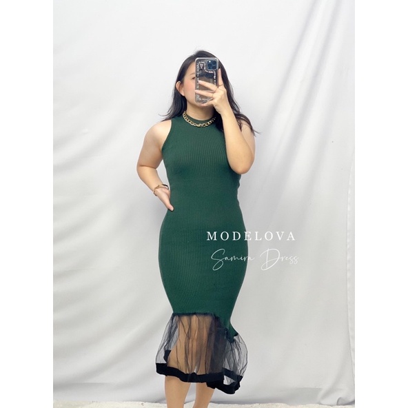 MDLV ~ Dress Samira Rajut Dress Bodycon Combi Tile Fashion Wanita