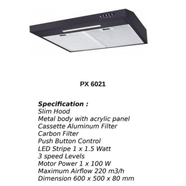 Modena Cooker Hood Slim 60cm PX6021 PX 6021 CookerHood Esile