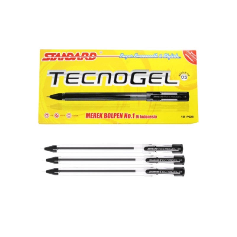 

Standard Pen - Puplen/Pena/Ballpaint Tecnogel 0.5 Black (Tinta Warna Hitam Isi 12 pcs)