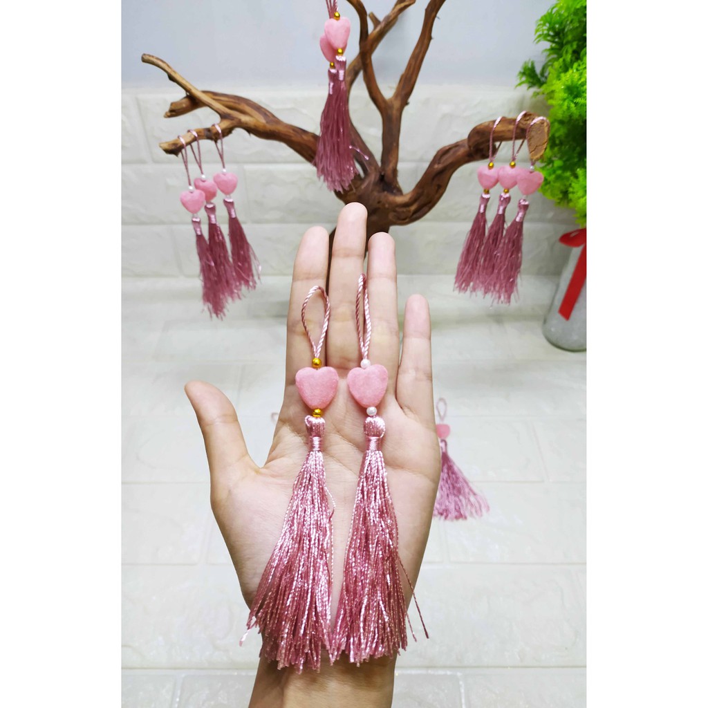 (8 pcs) Tassel Pink Love Bludru - Gantungan Tassel Cantik