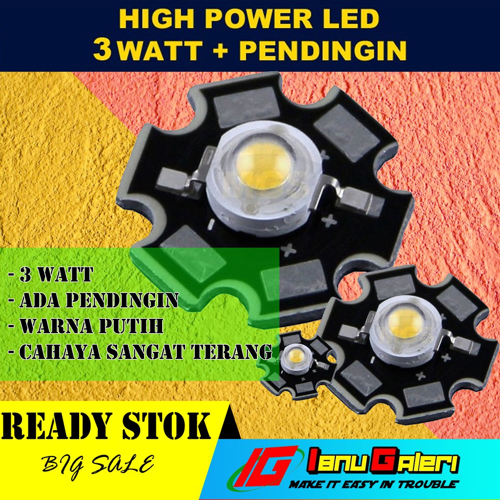 LAMPU HIGH POWER LED HPL 3 WATT- 5WATT PUTIH DENGAN PAPAN PCB HEAT SINK BINTANG