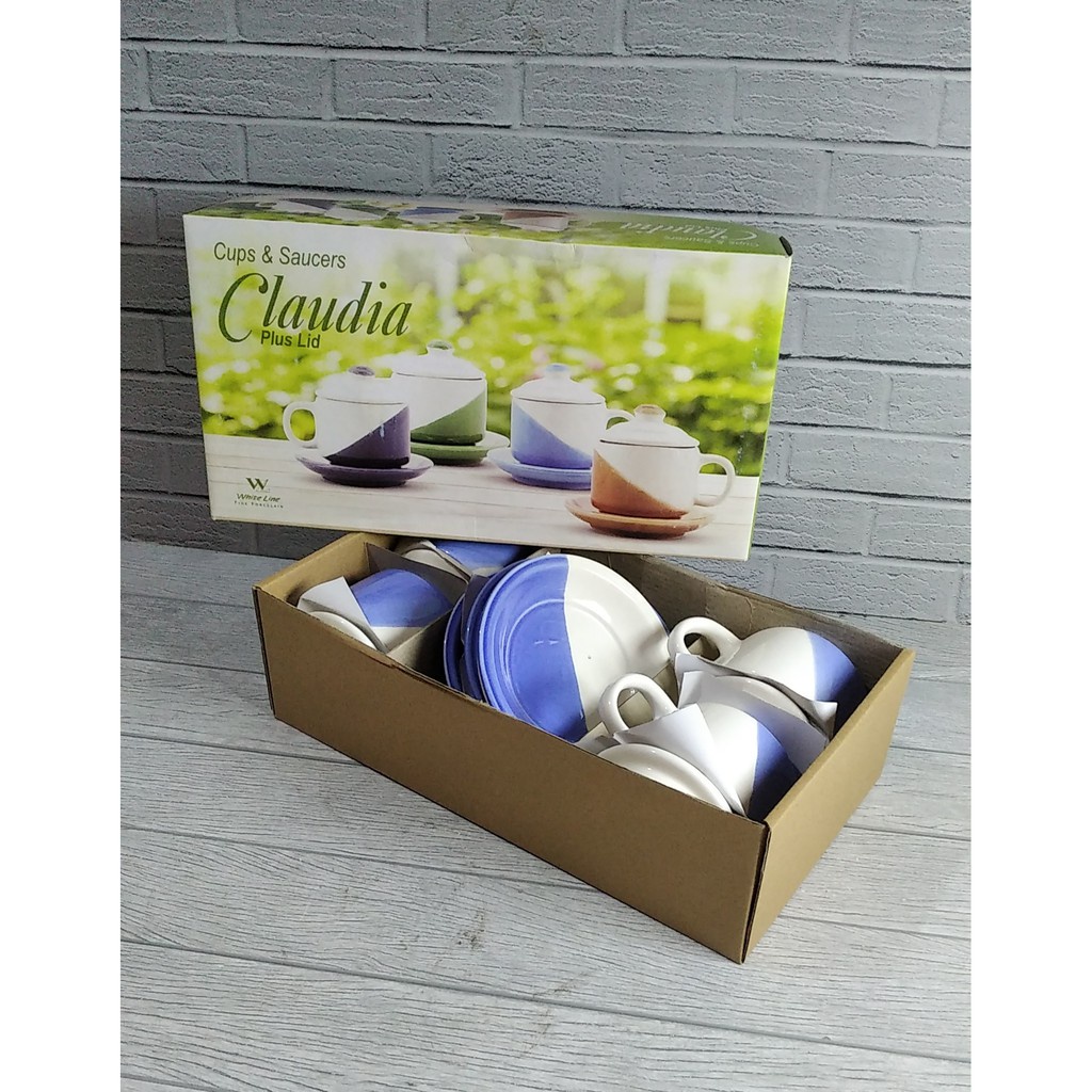 GELAS KOPI KLAUDIA 4 SET CANGKIR KOPI & PIRING TATAKAN KERAMIK GELAS KOPI KERAMIK TWO TONE PIRING TA