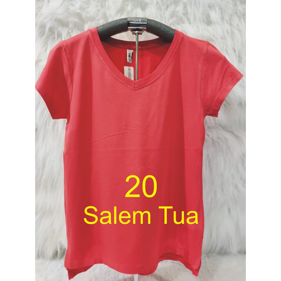 KAOS ATASAN WANITA V NECK GROSIR MURAH-SALEM TUA