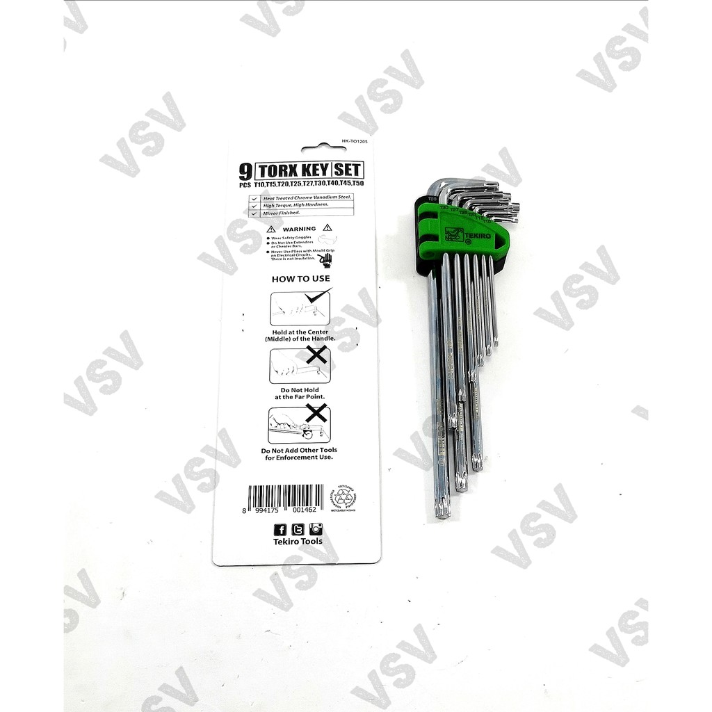 Tekiro kunci L bintang TANPA LUBANG set 9pc / Torx key set 9pc