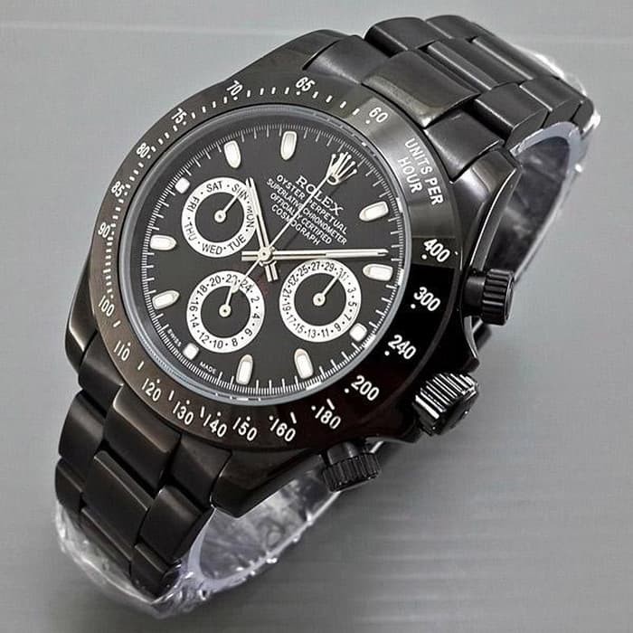 Jam Tangan Pria / Cowo Rolex Daytona Rantai Full Black