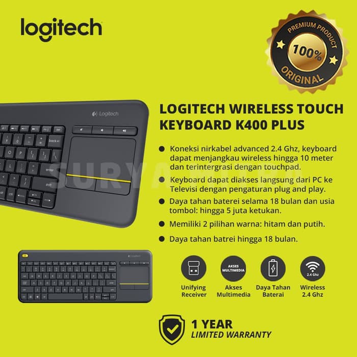 Keyboard Wireless Logitech K400 / K 400 Plus