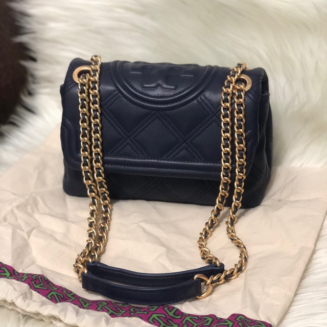 Preloved Tory Burch Fleming Soft Convertible Shoulder Navy