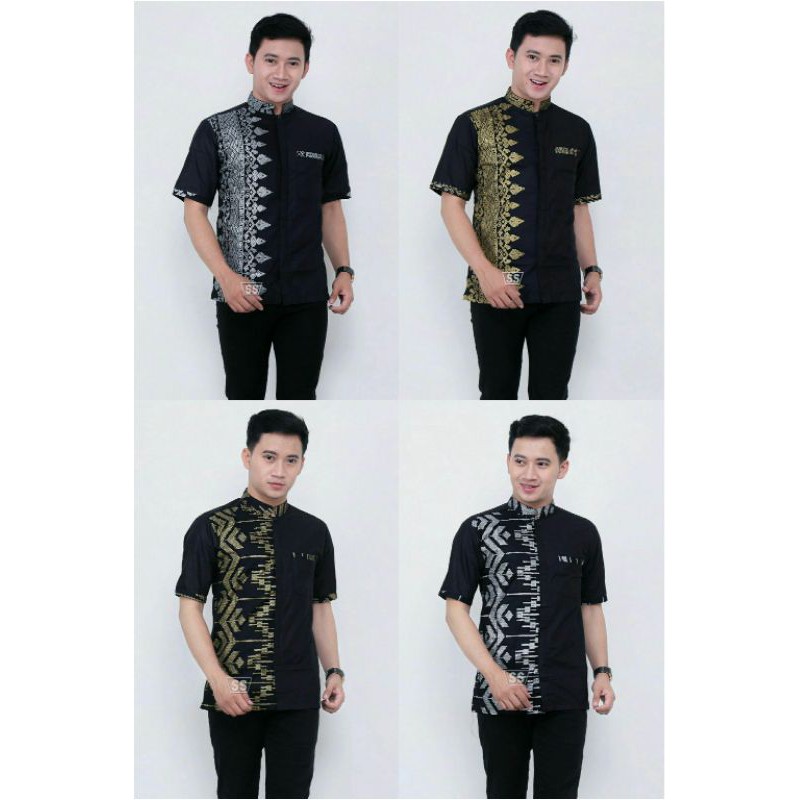 baju koko pria lengan pendek kombinasi batik baju koko pria muslim lengan pendek terbaru