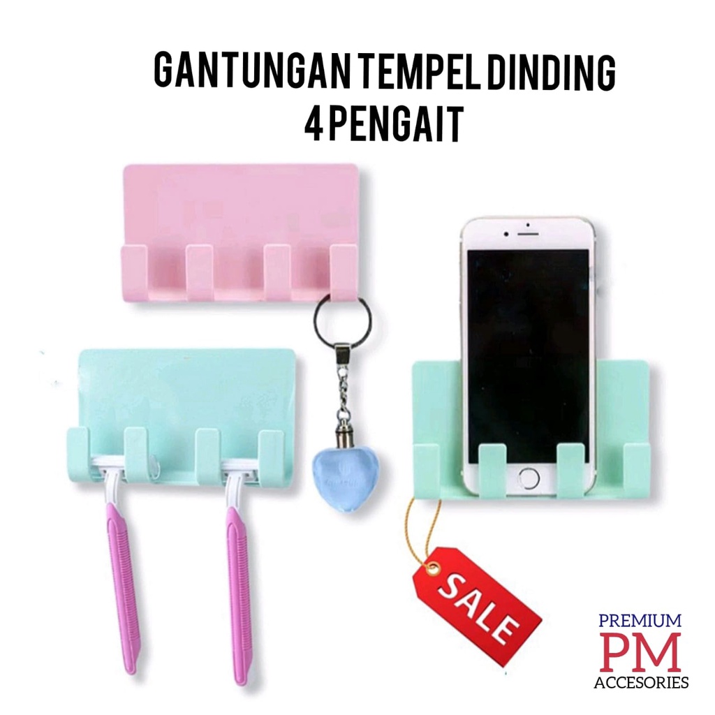 Rak Charger Holder Tempel Dinding 4 Pengait  Rak Remote Dinding Wall Phone Holder 4 Kait