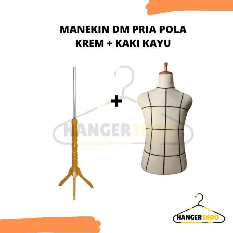 Manekin Pria DM Pola Krem Kaki Kayu | Manekin Jas | Manekin Pria Dewasa | Manekin Setengah Badan Pria | Patung Baju Pria | Patung Manekin Cowok