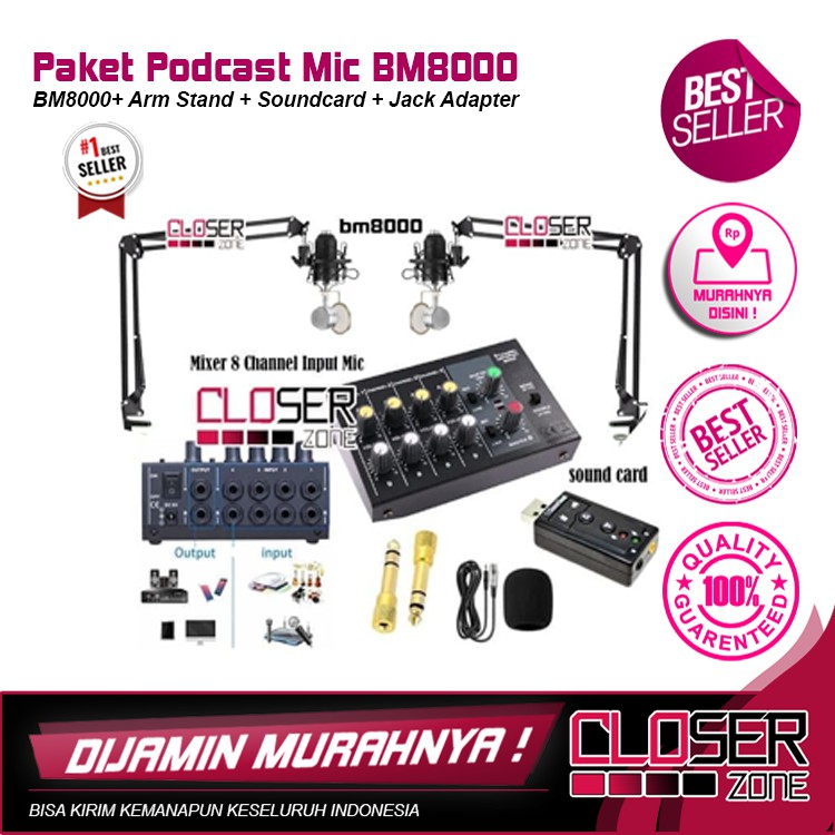 PAKET PODCAST Mic Microphone BM8000 BM 8000 Mixer Youtube Recording