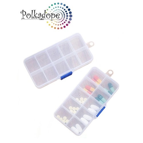 Polkadope Official - Kotak Plastik Tempat Obat 10 Sekat Kotak Penyimpanan Manik Kancing