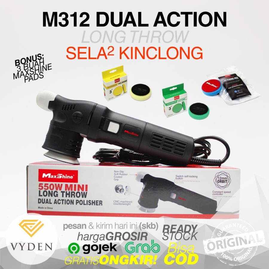 Mesin Poles Dual Action MaxShine M312 Mini Polisher Mobil Motor Sepeda Sela Lekukan Pengkilap Penghapus Pembersih Body Baret Dalam Halus Kerak Air Jamur Kaca Hologram Scratch Swirl Coating