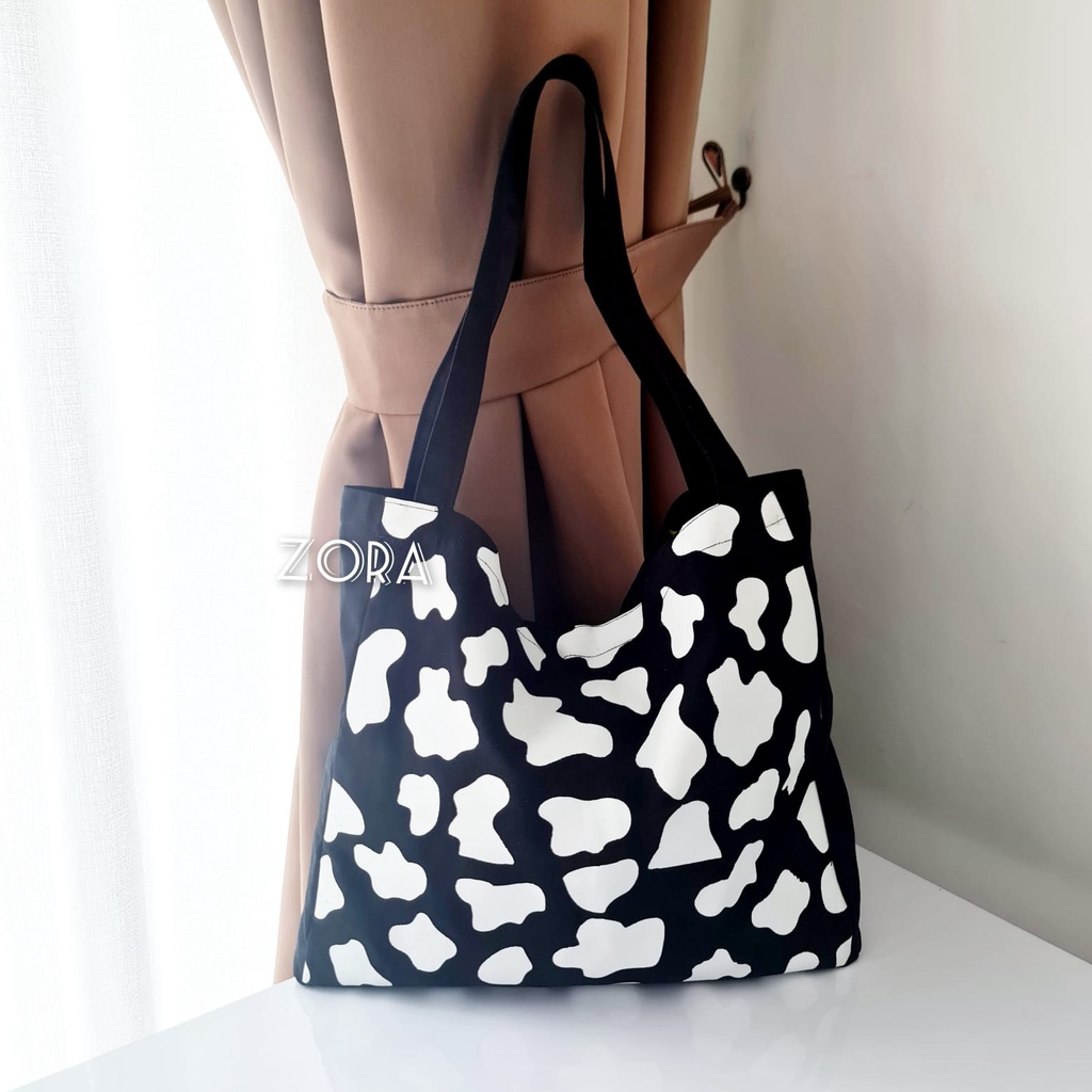 ZORA - Cow Tote Bag Canvas - Tote Bag Wanita