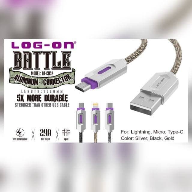 KABEL DATA BATTLE LO-CB52 TYPE TIPE C USB CABLE 2.4A FAST CHARGING LOG ON