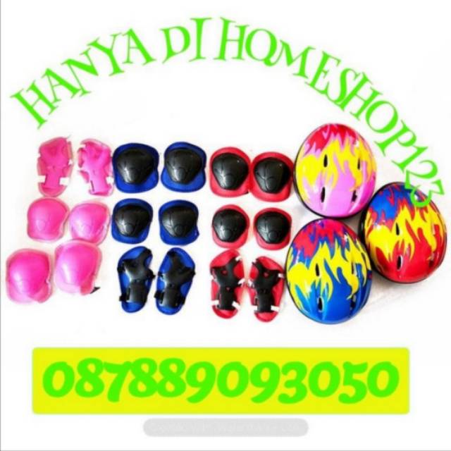 HELM ANAK SEPEDA SET, PELINDUNG ANAK SET, DEKER ANAK SET, HELM SKATEBOARD ANAK, SEPATU RODA ANAK