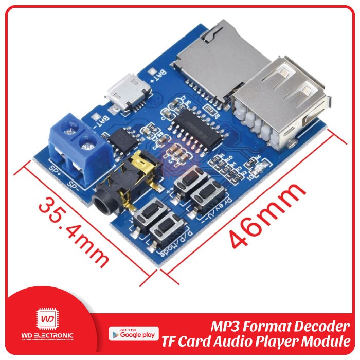 MP3 Player Decoder Module with Self-Powered TF Card