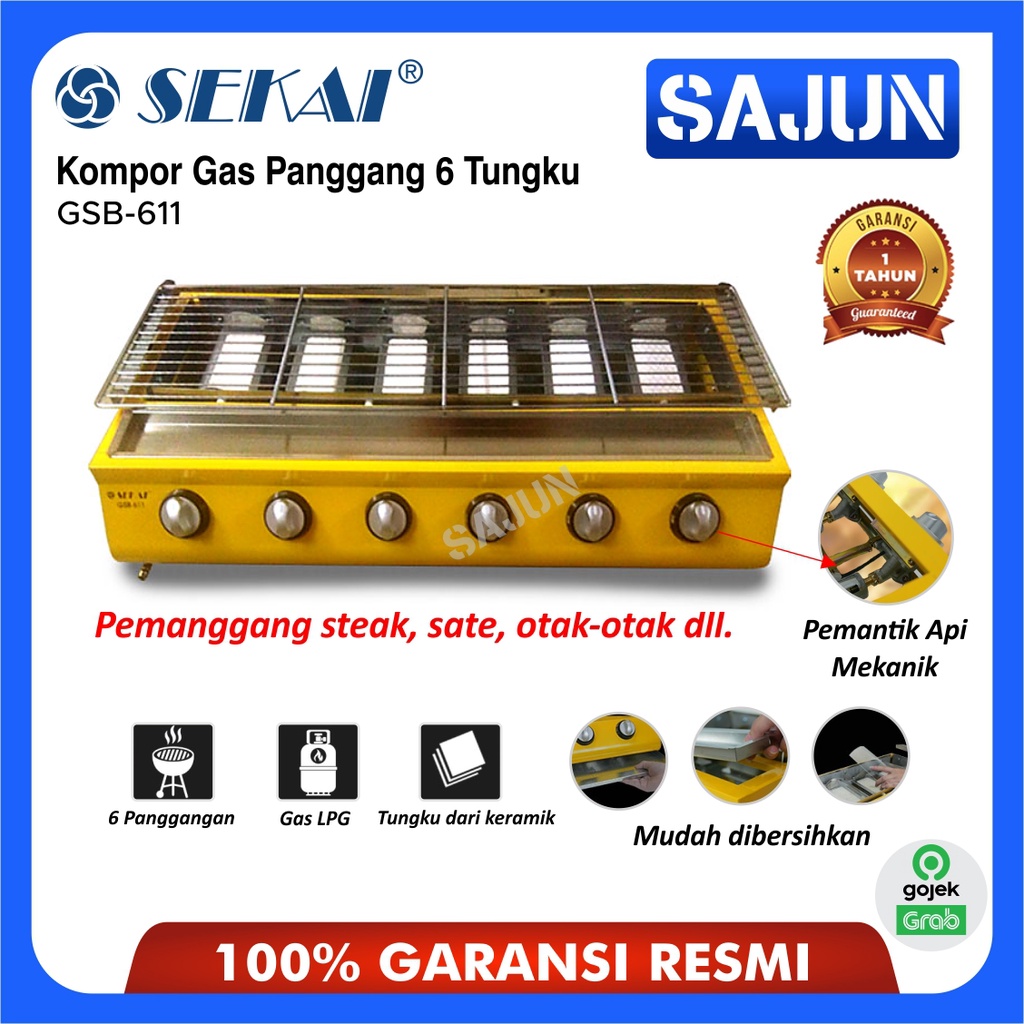 SEKAI Kompor Gas Panggang / BBQ 6 Tungku GSB 611 / GSB611