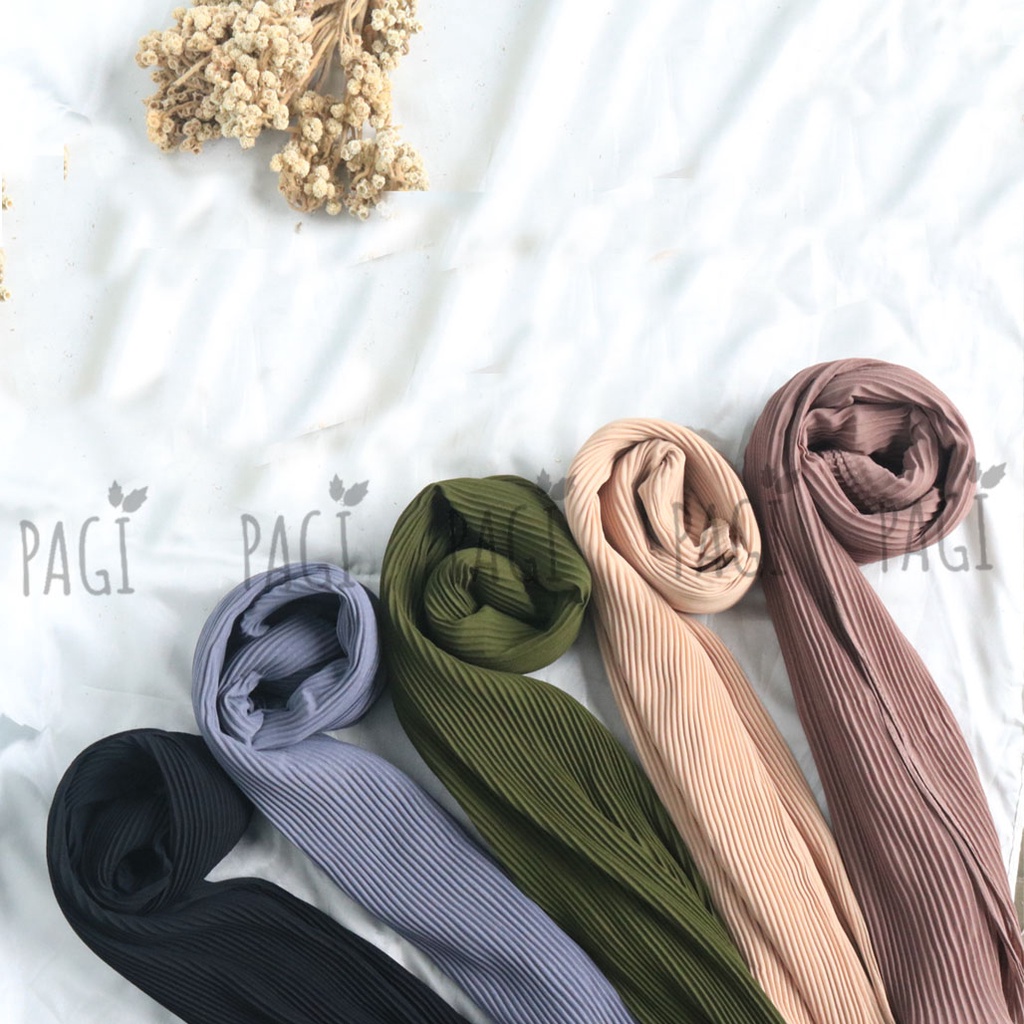 Pashmina Full Plisket Ceruty Babydoll Premium / Chiffon / 180cm x 70cm / Tanpa Garis Tengah / Non Garis