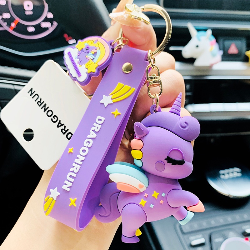 Gantungan Kunci Bentuk Boneka Kartun Unicorn Warna Pelangi Untuk Mobil / Tas Ransel