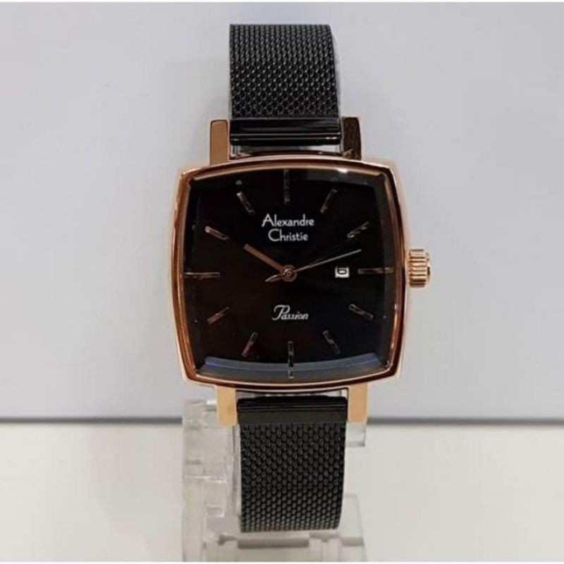 Jam Tangan Alexandre Christie AC2849 Pasir Wanita Black Rose Gold Original