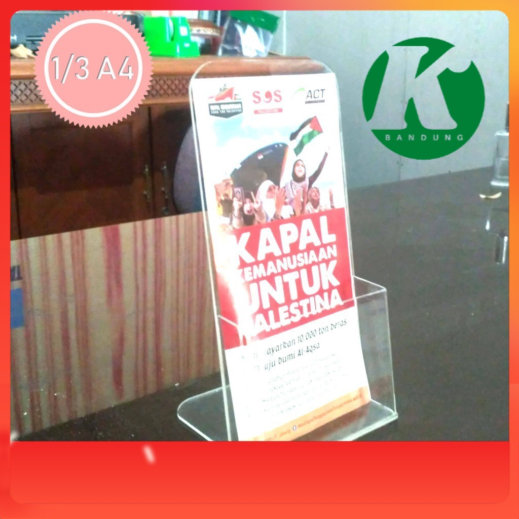 

PILIHAN / Tempat brosur Akrilik - Acrylic standing leaflet - Ukuran Sepertiga A4 - Berkualitas
