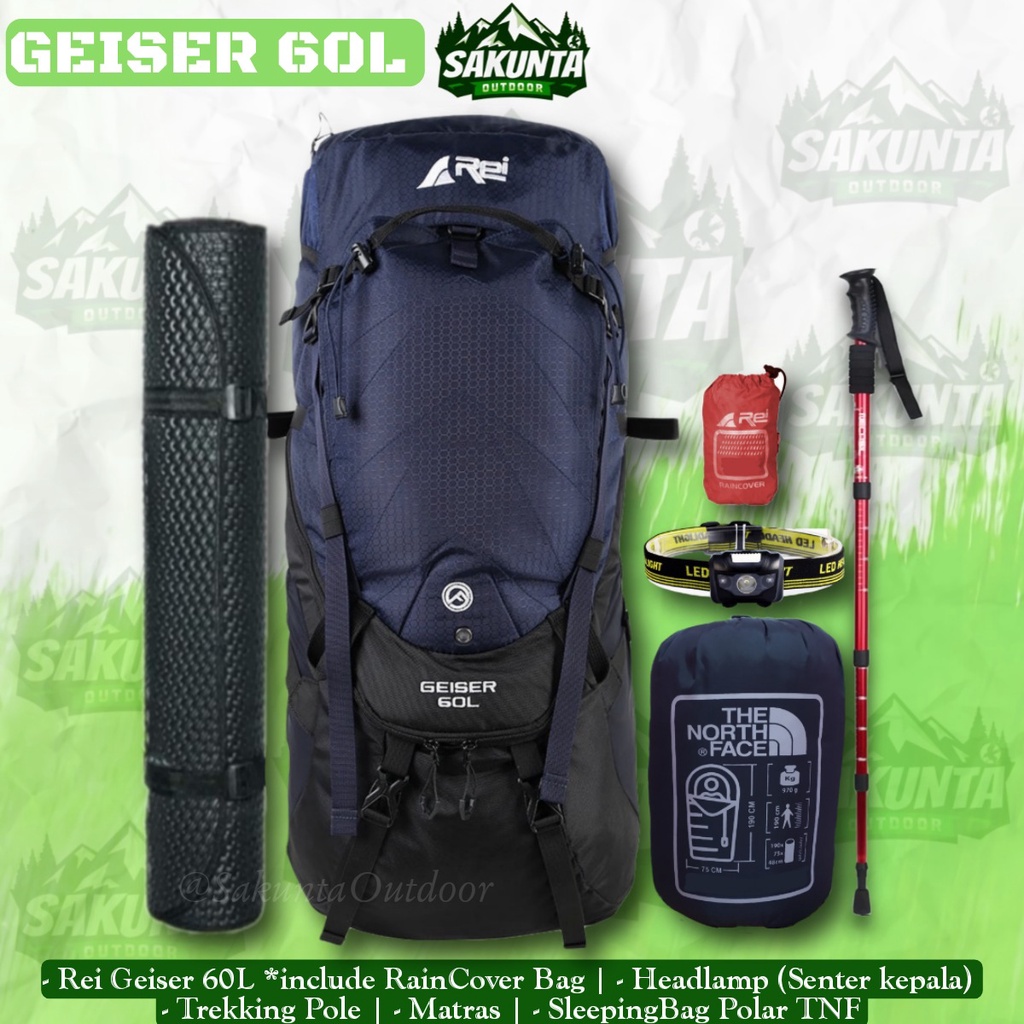 Jual Paket Hemat Alat Pendakian Gunung Carrier REI Arei Geiser 60L