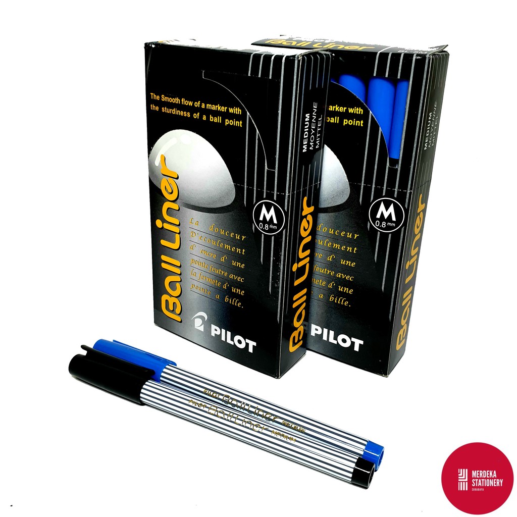 (ISI 12) Bolpen/Bolpoint/Pulpen Pilot Ball Liner/Balliner Medium 0.8mm BIRU/HITAM/HIJAU