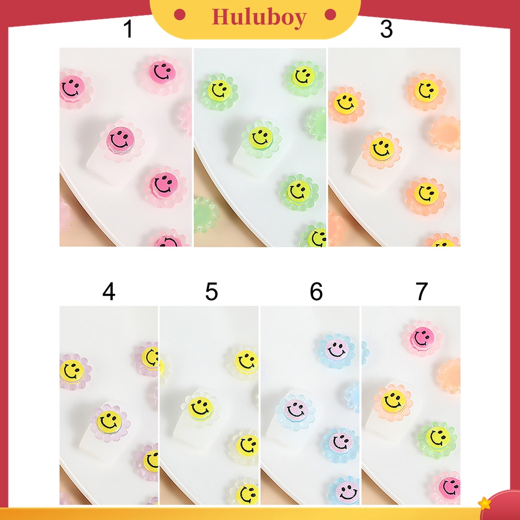 Huluboy Huluboy♡ 30pcs / Kantong Dekorasi Kuku Jari Bahan Resin Motif Smiley Sunflower Untuk Aksesoris Nail Art