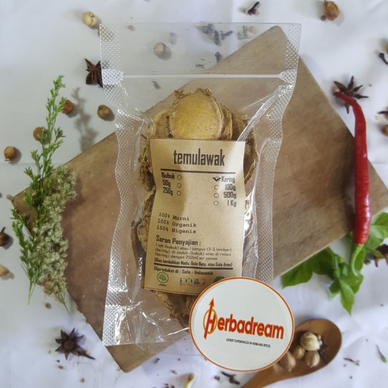 

50 GRAM TEMULAWAK TEMU LAWAK CURCUMA ZANTHORRIZHA KONENG JIANG JAVANESE GINGER GEDE KERING DRIED