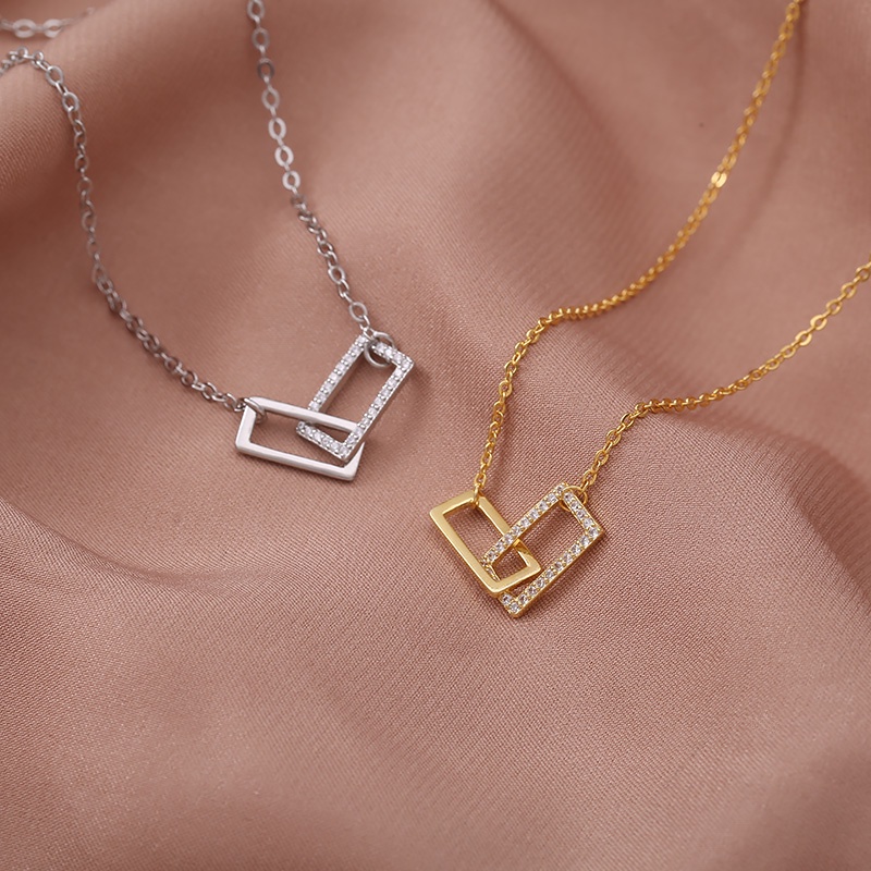 Charm Geometry Crystal Pendant Necklace Kalung Korea Rectangular Clavicle Chain Necklaces for Women Jewelry Gift