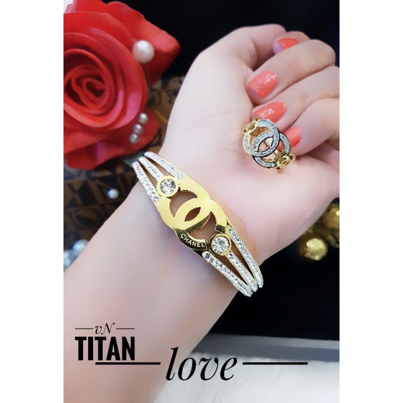 titanium set perhiasan gelang dan cincin 1123l