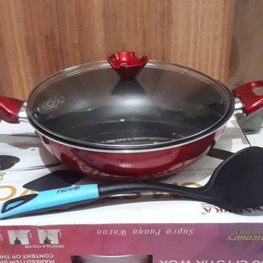 SUPRA 30 cm Stir Wok Rosemary + Glass Lid + N.Spatula