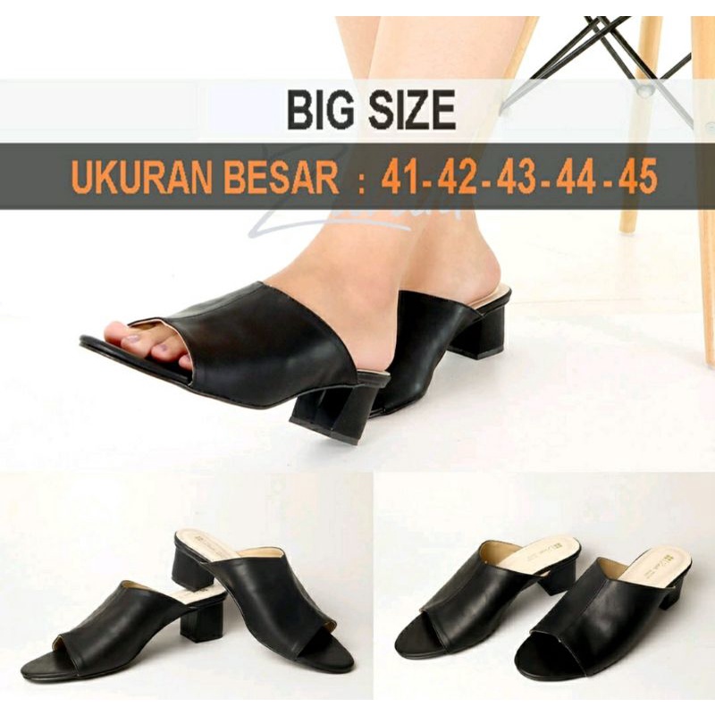 Sendal Makazi Ukuran Besar 41 42 43 44 45 / SLOP Wanita Kulit Hitam / Heels Pesta Kasuall Ori, 41