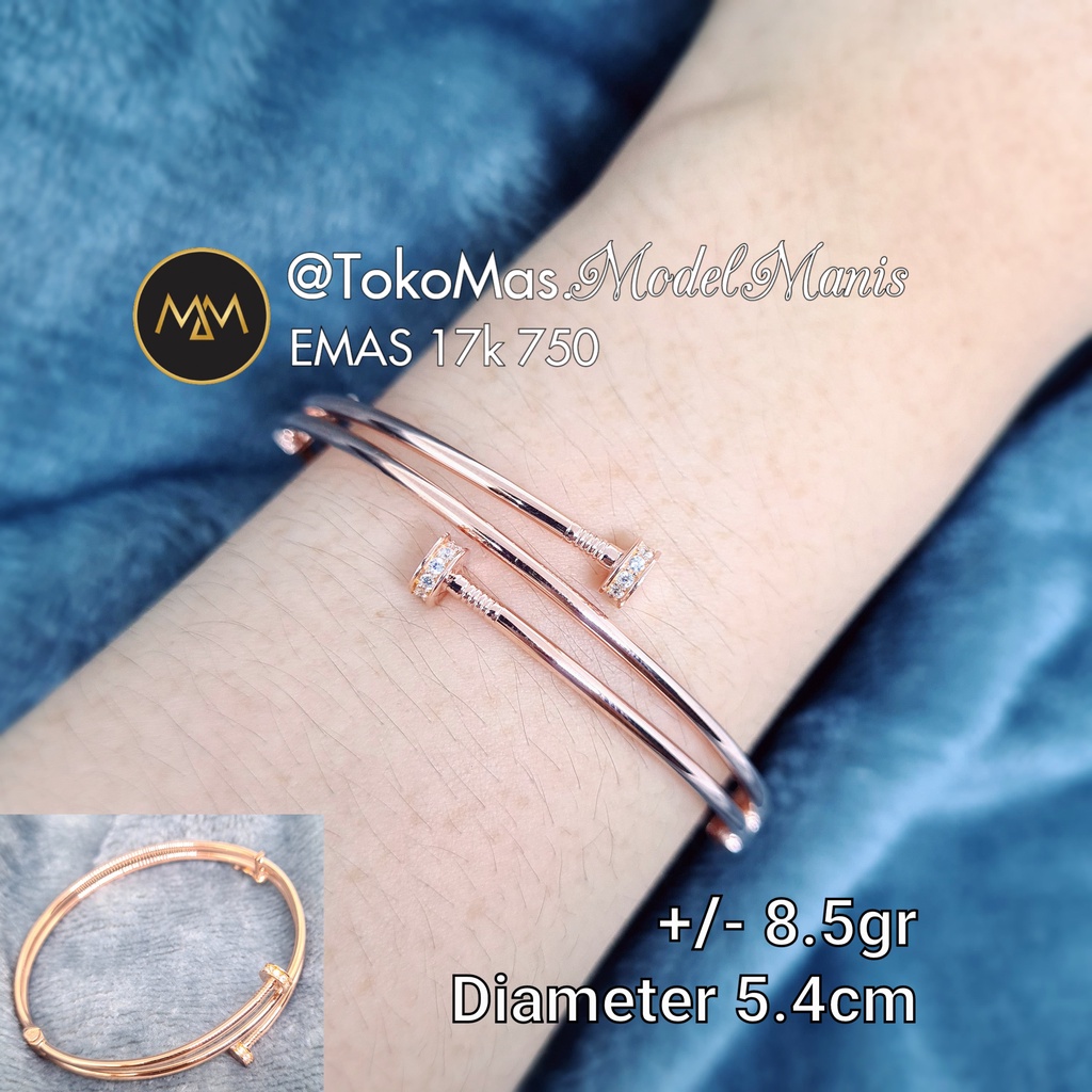 Gelang Paku Tinju emas rosegold 750 kadar 17k