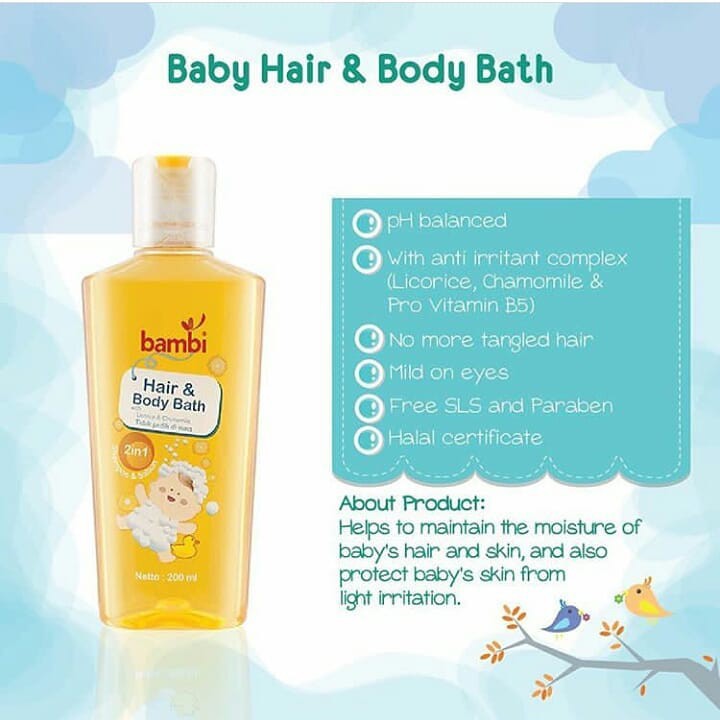 Bambi (200ml) Baby Hair &amp; Body Bath 2in1 (with Licorice &amp; Chamomile) | Bambi Baby Calming &amp; Comfort Head To Toe Wash