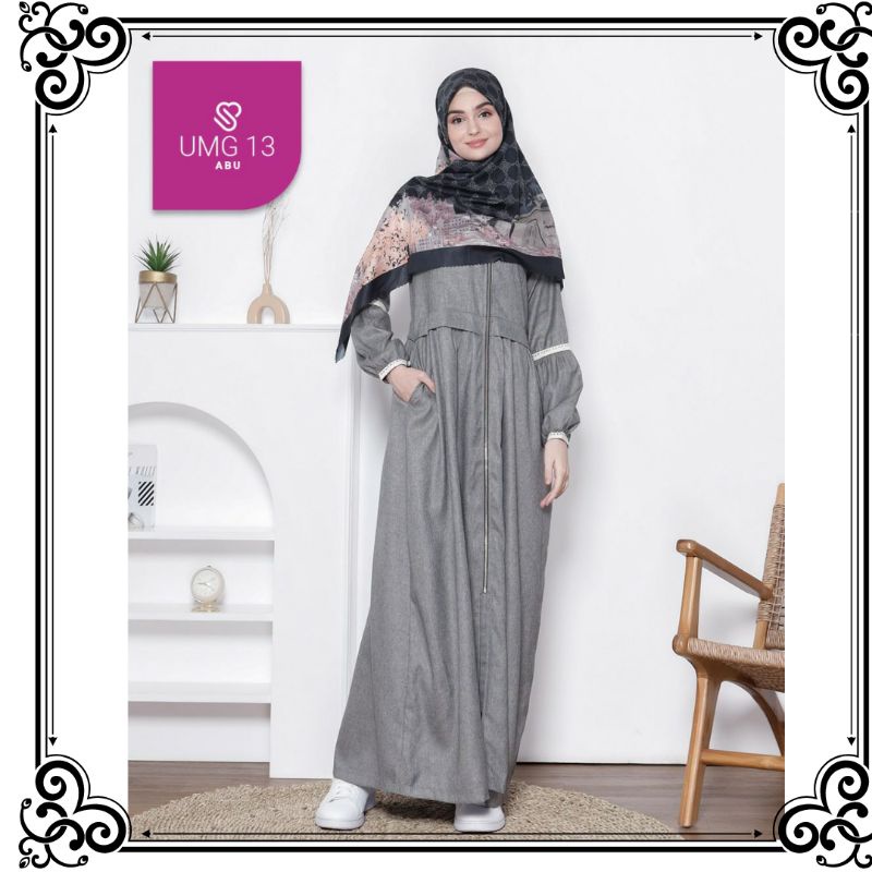 UKHTI MUNIRA Gamis Terbaru UMG13 Bahan Katun Madina Busui Friendly Bukaan Depan Busana Muslim Dewasa