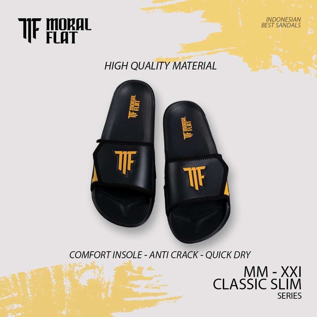 Moral Flat Sandal Slop Casual-Velcro Series-Yellow Black-3