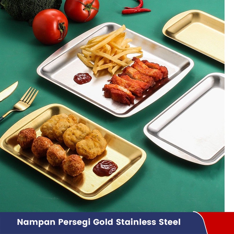 Nampan Stainless Persegi Gold Premium