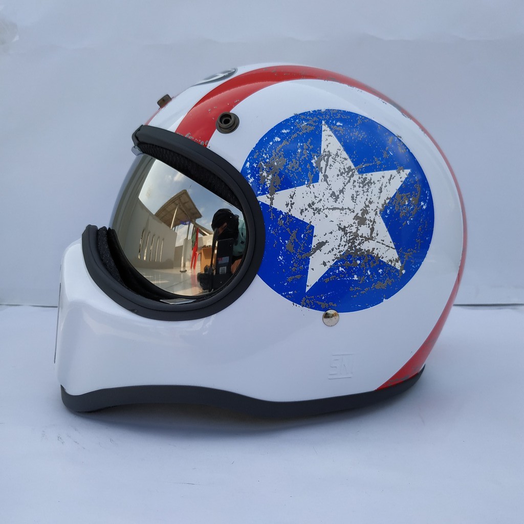 Helm Cakil HBC Captain America White + Inner Visor ( Fullface / Retro / Klasik / Vespa )