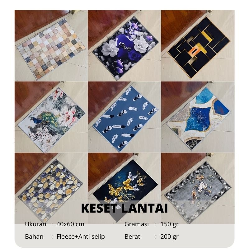 RC Keset Lantai Bahan Fleece Import Ukuran 40x60 cm Anti Selip Desain Minimalis Bunga