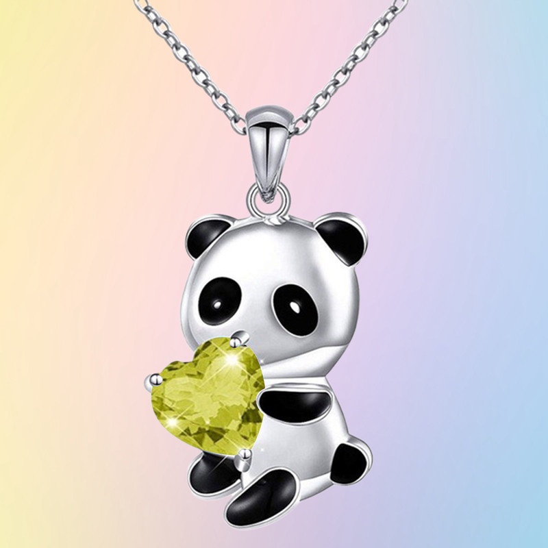 Kalung Wanita Dengan Liontin Panda Sapphire Hati Kristal Untuk Hadiah Ulang Tahun Anniversary