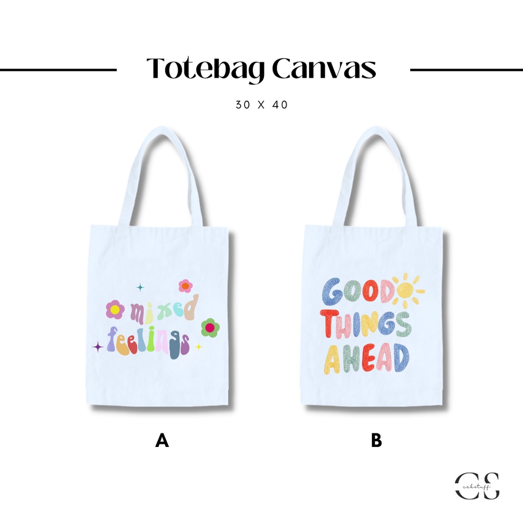 (30x40) TOTEBAG KANVAS SATUAN MIXED FEELINGS / TOTEBAG KANVAS AESTHETIC MURAH / TOTEBAG KULIAH MOTIF / TAS SEKOLAH