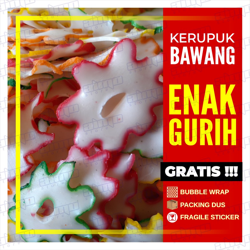 

KERUPUK BAWANG BENTUK BUNGA Krupuk TERSANJUNG Mentah Warna Warni Gurih Enak Renyah Kemasan 250gr