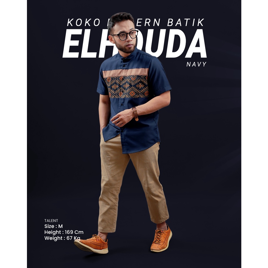 ELHOUDA NAVY BATIK FADKHERA Koko Modern Baju Muslim Pria Kemeja Santri Seragam Pondok BIG SiZE Lenga
