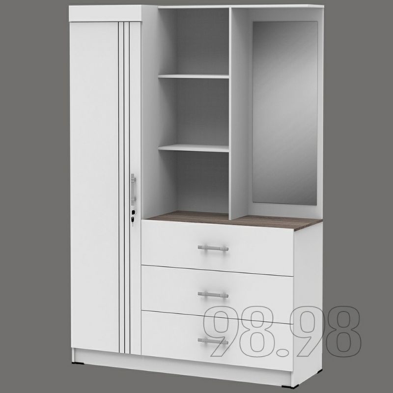 Lemari Pakaian Set Meja Rias Putih PVC - Lemari Pakaian 3 Pintu - Meja Rias Cantik