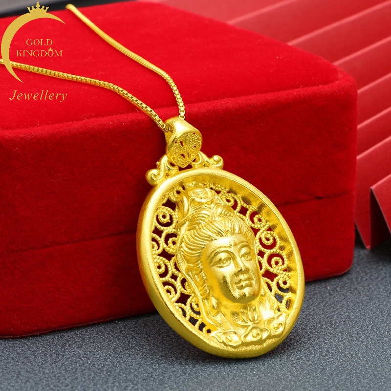 Kalung Liontin 3D Lapis Emas Emas Asli Kadar 375 Desain Buddha Avalokitesvara Gaya Klasik