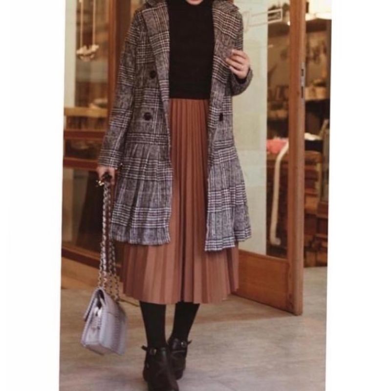 Rok plisket pendek wanita 7/9 fit XL XXL setengah betis