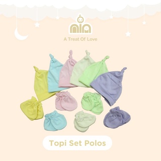 VINATA Topi Bayi Set Sarung Tangan Kaki Warna Polos 0-3 Bulan Merk Vinata