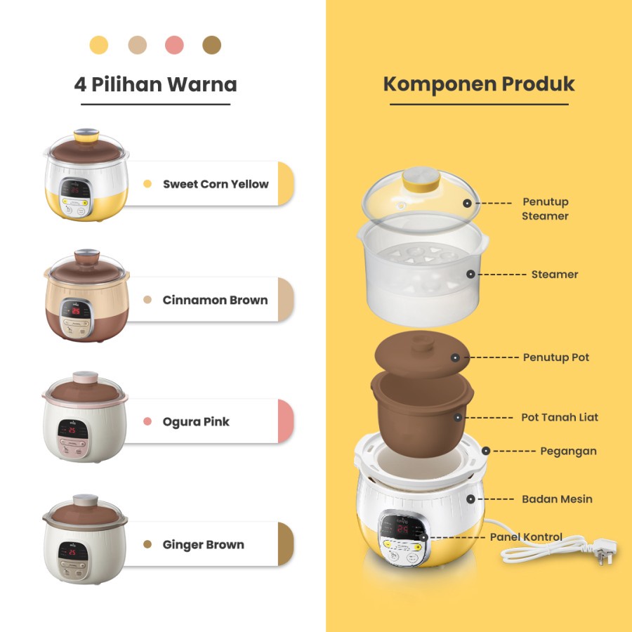 Makassar !  Slow Cooker + Steamer Emily Claypot 0.8 L